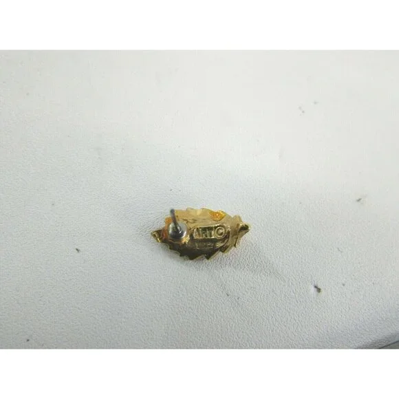 Vintage Art Co Rust Leaf Enamel Pierced Earrings Goldtone Gold Tone 51611 - Picture 4 of 5